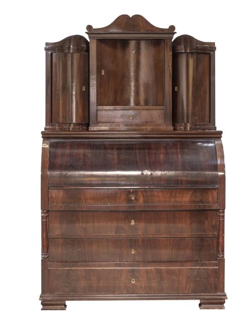 Bureau de cilindro de dos cuerpo de época Biedermeier de ma