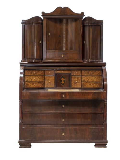 Bureau de cilindro de dos cuerpo de época Biedermeier de ma