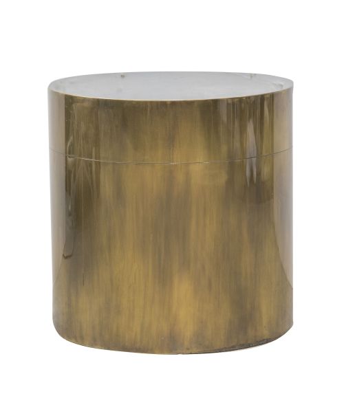 Mesa cilíndrica de metal con tapa.Años 70.