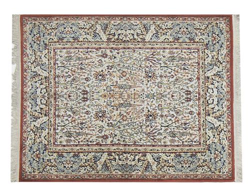 Alfombra en lana de campo beige con decoración vegetal.Pe