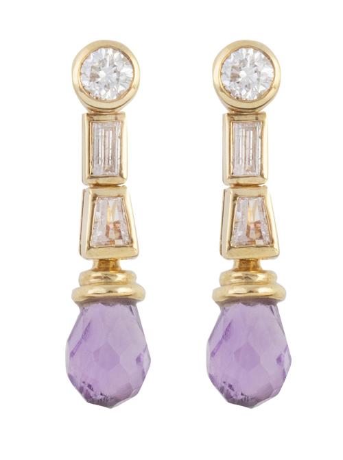 Pendientes largos con perilla facetada de amatista, que pen
