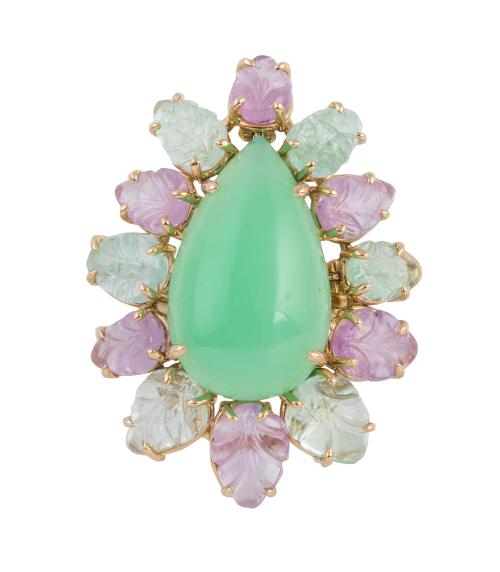 Sortija con con gran centro de gota de crisoprasa en cabuch