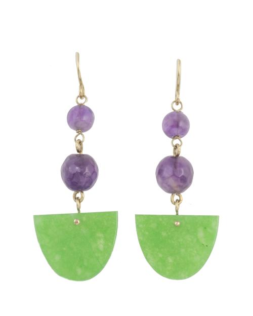 Pendientes largos de abanico de jade que pende de dos esfer