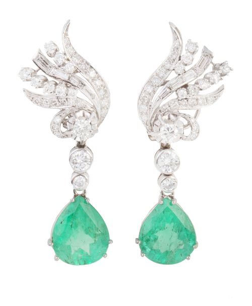 Pendientes largos con perillas de esmeraldas, colgantes de 