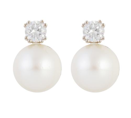 Pendientes tu y yo con brillante de 0,62 ct aprox y perla a