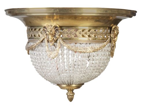 Lámpara plafón techo de bronce dorado y cristal de estilo L