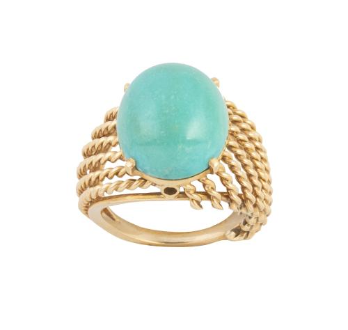 Sortija con cabuchón de turquesa y montura bombée de hilos 