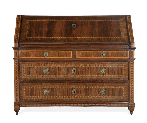 Buró Carlos IV de madera de palosanto con marquetería de li