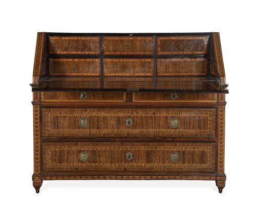 Buró Carlos IV de madera de palosanto con marquetería de li