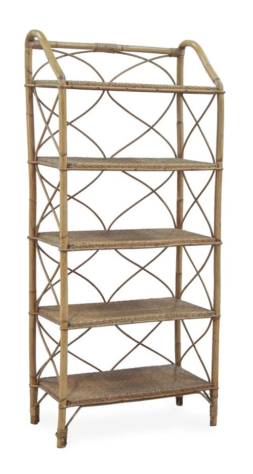 Estantería en bambú y ratán con cinco baldas.España, años