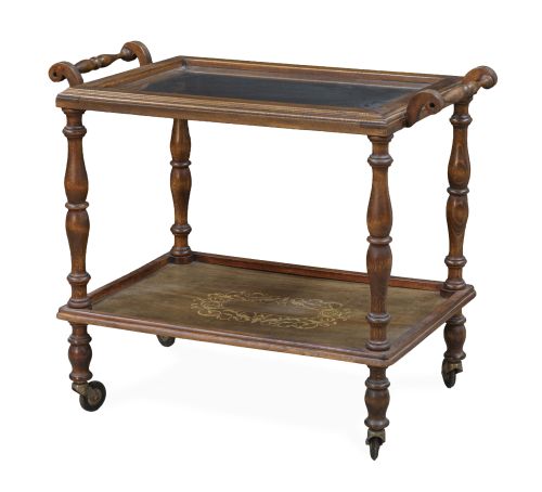 Carrito de madera torneada con marquetería.España, princi