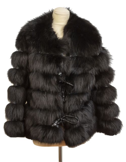 Chaqueta corta vintage de piel de zorro negro