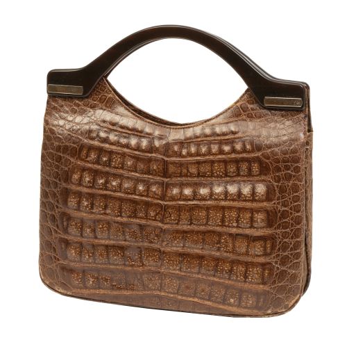 Bolso vintage de piel de cocodrilo marrón con dos asas de b