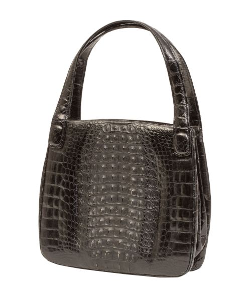 Bolso vintage de piel de cocodrilo negro con dos asas