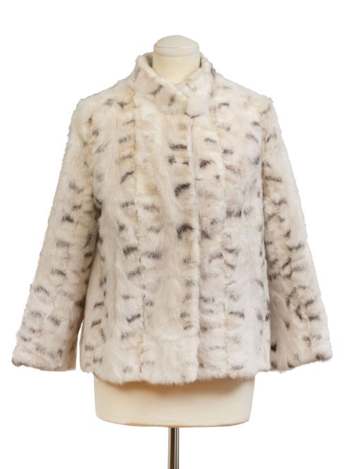 Chaqueta corta vintage de piel de visón blanco moteado,( BA