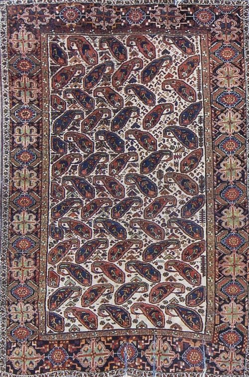 Alfombra en lana con decoración de "boteh", sobre campo bla