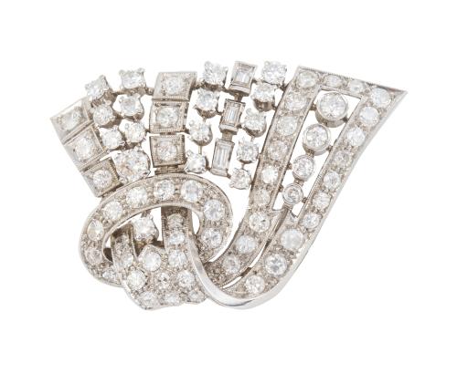 Broche de brillantes c.1930 con cintas de brillantes entrel