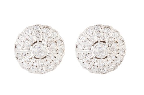 Pendientes flor de brillantes de talla antigua c. 1930, con