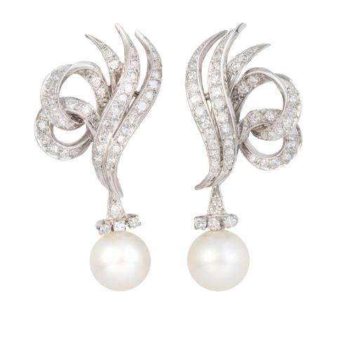 Pendientes largos años 50 con perlas colgantes de cintas an