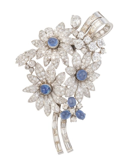 Broche floral años 50 de brillantes y diamantes talla bague