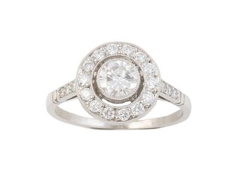 Sortija ojo de perdiz estilo Art-Decó con brillante central