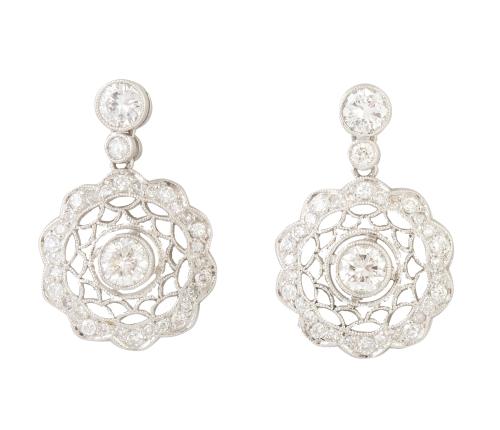 Pendientes rosetón de brillantes estilo Art-Decó con decora