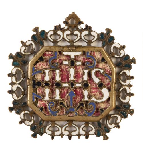 "San Juan Bautista".Medalla devocional con marco de bronc