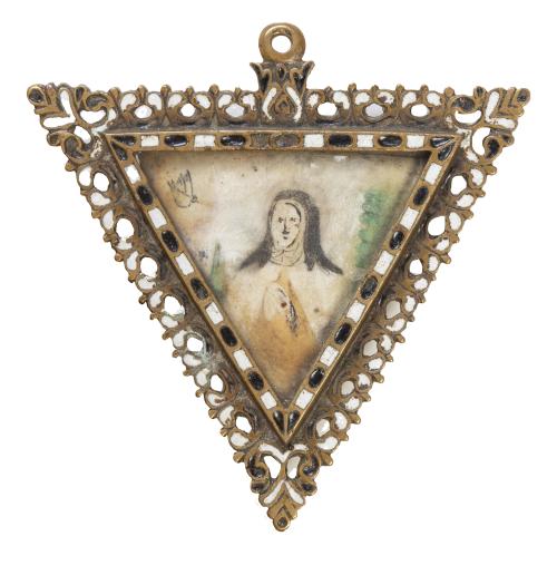 "San Teresa de Jesús".Firmeza de bronce dorado y esmalte,