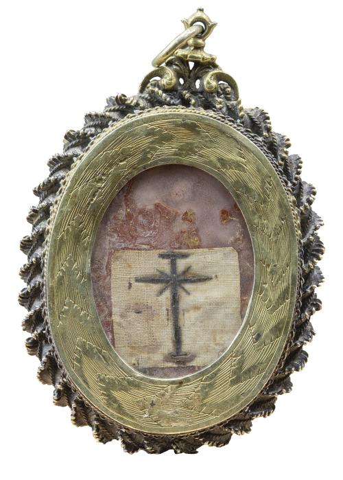 Relicario con Santo en el reverso y en anverso con la Vera 