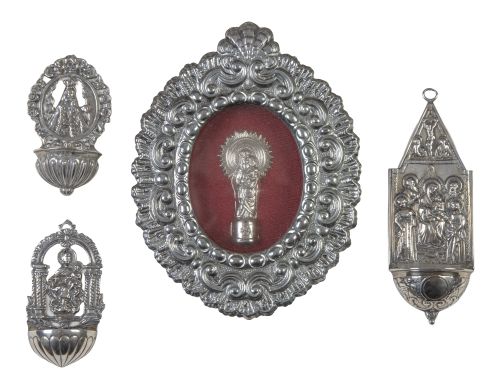 Lote de Virgen del Pilar del Pilar en marco de plata repuja