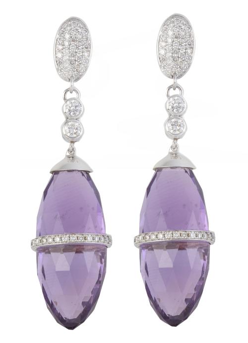 Pendientes largos con gran gota facetada de amatista decora