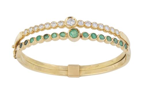 Brazalete con dos aros rígidos de chatones de brillantes y 