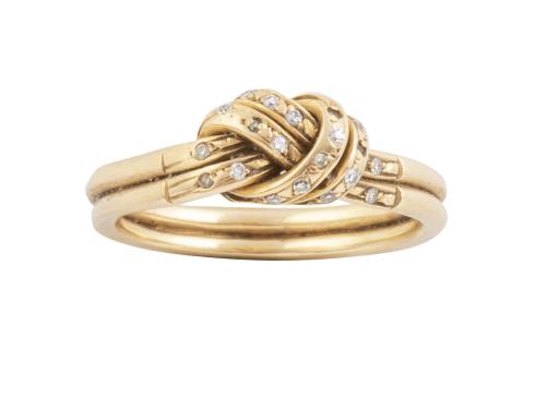 Sortija portuguesa de pp. S.XX con nudo decorado con brilla