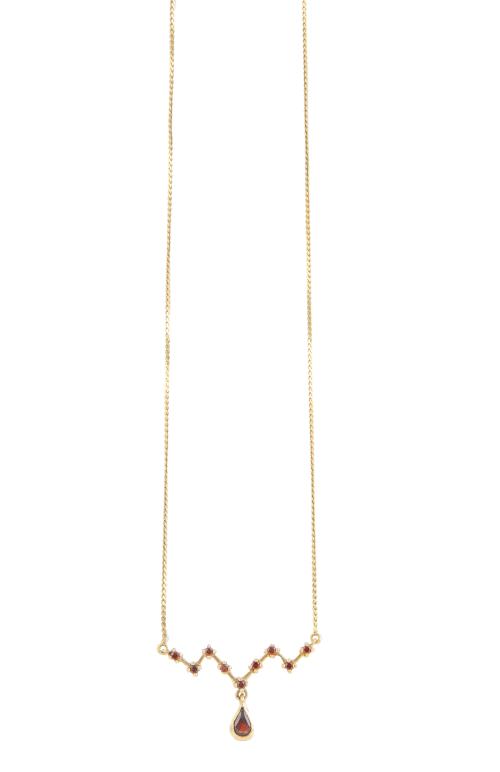 Collar con centro en zigzag de granates y perilla colgante