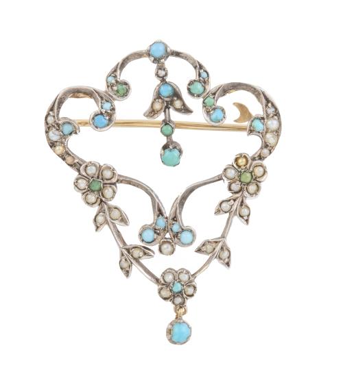 Broche Belle-Epoque de roléos vegetales y flores con decora