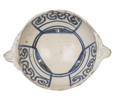 Escudilla de orejas de cerámica esmatada en azul y blanco c