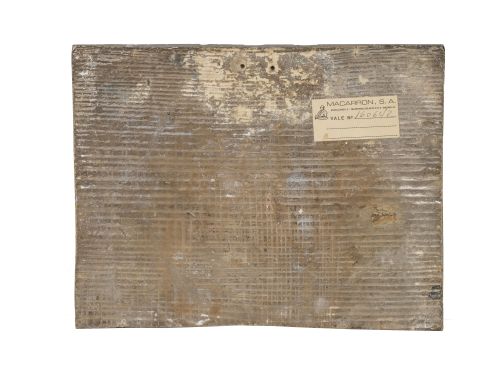 Placa de cerámica esmaltada en verede, azul, ocre, con una 