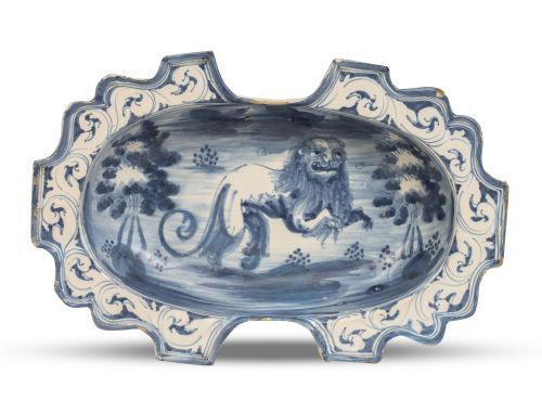 Bacía de doble escotadura de cerámica esmalttada en azul y 