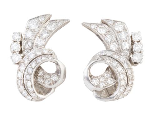 Pendientes años 50 de cintas de brillantes entrelazadas