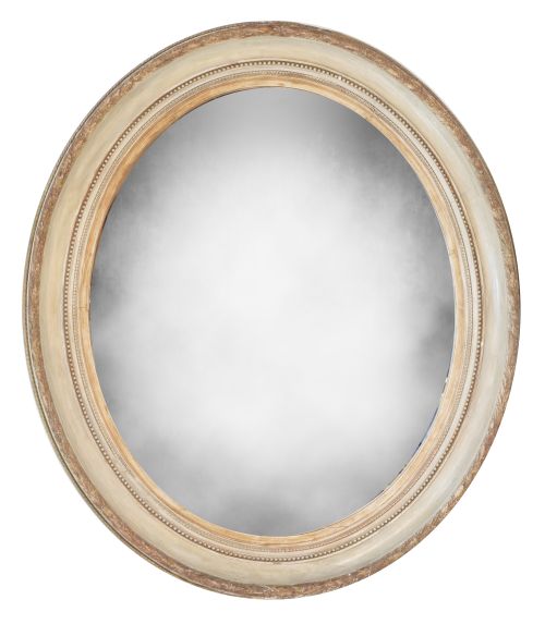 Espejo oval de madera tallada, policromada y dorada.Franc