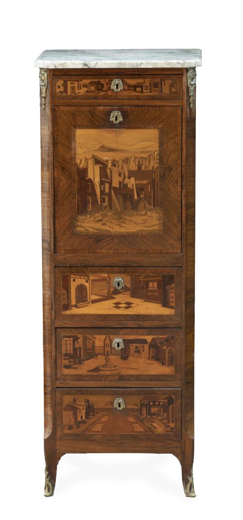 Bureau á abattant de madera de palosanto con marquetería de