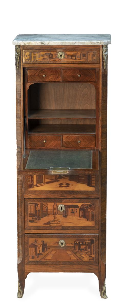 Bureau á abattant de madera de palosanto con marquetería de