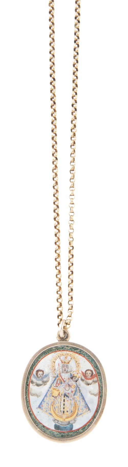 Medalla colgante con miniaturas de la Virgen del Carmen y d