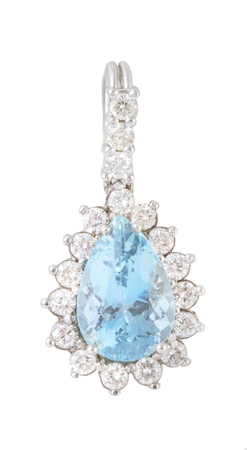 Colgante con aguamarina talla pera de 7 ct orlado de brilla
