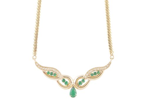 Collar de brillantes y esmeraldas, con centro en diseño de 