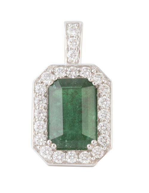 Colgante con esmeralda talla rectangular orlada con marco d