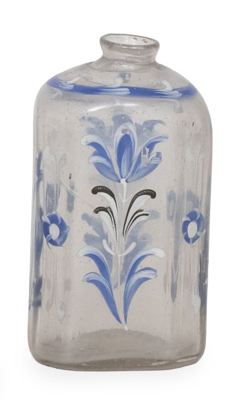 Garrafa de vidrio transparente con decoración de flores pin