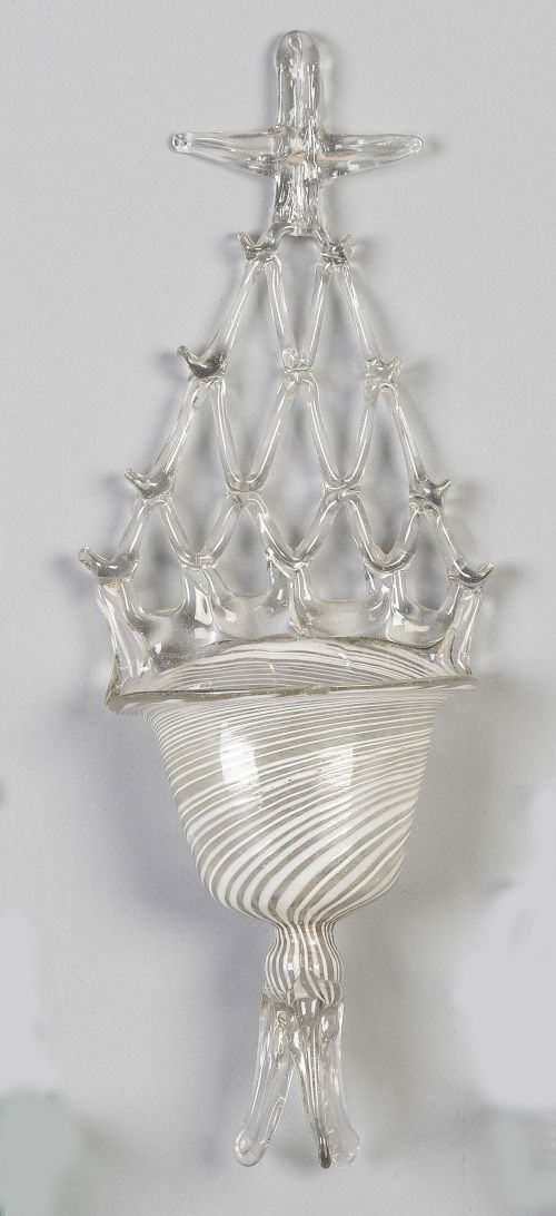 Benditera de vidrio transparente con decoración de hilos bl