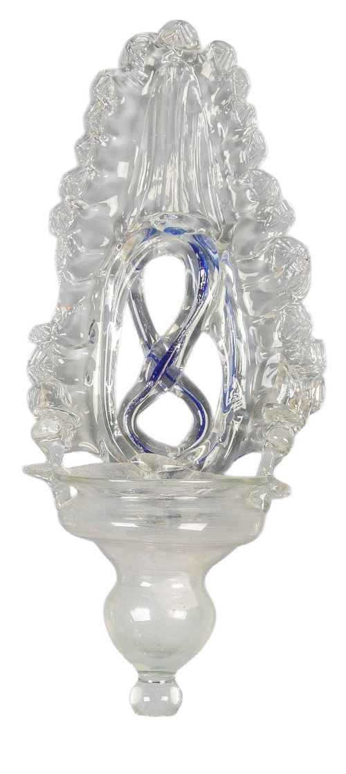 Benditera de vidrio transparente y con hilo en azul.Catal