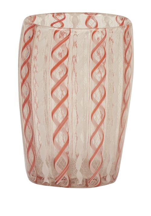 Vaso de faltriquera de vidrio transparente con hilos embebi